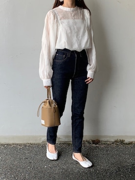 「MOUSSY（マウジー）のMVS SKINNY（デニムパンツ）」を使った、Aさん（レディース・156cm）の秋コーディネート