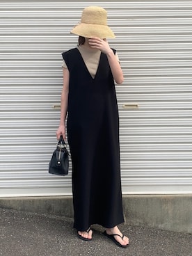 「ストローハット」｜「アイテム（ジャンパースカート）」を使った、Aさん（レディース・156cm）の秋コーディネート