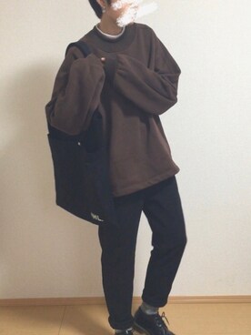 「SENSE OF PLACE by URBAN RESEARCH（センスオブプレイスバイアーバンリサーチ）のニットリブハイネックスウェットシャツ（スウェット、ブラウン系）」を使った、q.さん（レディース・161cm）の冬コーディネート