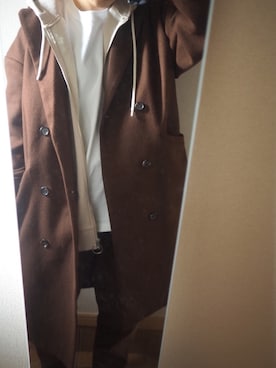 「CASPER JOHN（キャスパージョン）のCasper John　メルトンダブルチェスターコート（チェスターコート、ブラウン系）」を使った、q.さん（レディース・161cm）の春コーディネート