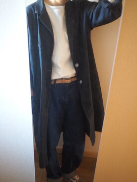 「古着のアイテム（ジャケット/アウター、ブルー系）」を使った、q.さん（レディース・161cm）の春コーディネート