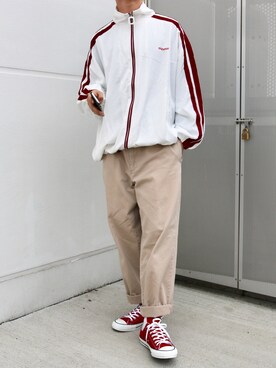 「アイテム（ナイロンジャケット、ホワイト系）」を使った、あめさん（メンズ・173cm）の春コーディネート