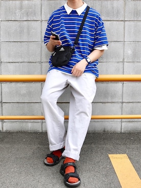 「FILA（フィラ）のアイテム（サンダル）」を使った、あめさん（メンズ・173cm）の夏コーディネート