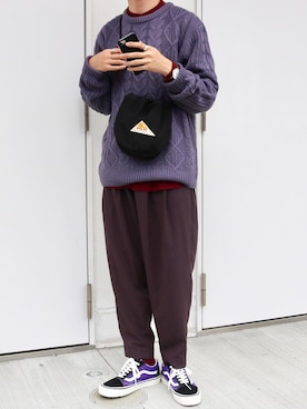 「MONO-MART（モノマート）のオーバーサイズアラン編みクルーネックケーブルニットセーター（ニット/セーター）」を使った、あめさん（メンズ・173cm）の秋コーディネート