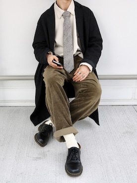 「レトロ」｜「アイテム（チェスターコート）」を使った、あめさん（メンズ・174cm）の冬コーディネート