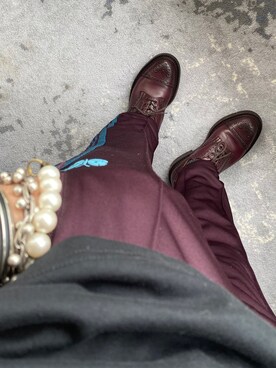 「アイテム（ドレスシューズ、パープル系）」を使った、WBJJ&ワカヤキモノさん（メンズ・172cm）の春コーディネート