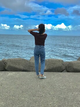 「GRL（グレイル）のテーパードデニムパンツ（デニムパンツ）」を使った、🧅さん（レディース・157cm）の夏コーディネート