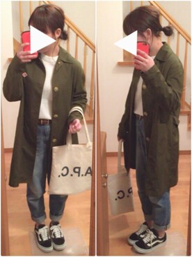 「DANTON（ダントン）の【Ciaopanic】×【DANTON/ダントン】別注　コート（その他アウター、グリーン系）」を使った、さ きさん（レディース・157cm）の春コーディネート