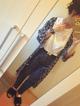 「KBF（ケイビーエフ）のセンタープレスデニム（デニムパンツ、ブルー系）」を使った、さ きさん（レディース・157cm）の春コーディネート