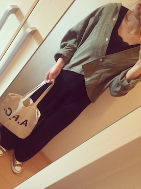 「JEANASIS（ジーナシス）のアゼウラメニット2P/790996 （サロペット/オーバーオール、ブラック系）」を使った、さ きさん（レディース・157cm）の春コーディネート