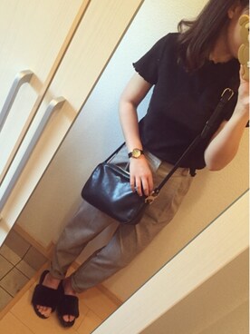 「A.P.C.（アーペーセー）のSAC BLANCHE 18E（ショルダーバッグ、ブラック系）」を使った、さ きさん（レディース・157cm）の夏コーディネート