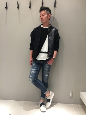 「5351 POUR LES HOMMES（ゴーサンゴーイチプールオム）のアイテム（ブルゾン）」を使った、daiさん（メンズ・180cm）の春コーディネート