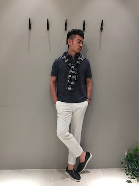 「レザーサンダル」｜「アイテム（スリッポン）」を使った、daiさん（メンズ・180cm）の夏コーディネート