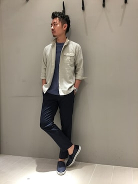「7分袖」｜「アイテム（スリッポン）」を使った、daiさん（メンズ・180cm）の夏コーディネート