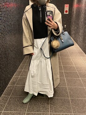 「ニットベスト」｜「アイテム（ノーカラーコート）」を使った、ばたさん（レディース・151cm）の冬コーディネート