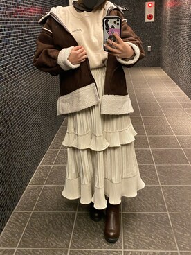 「Kastane」｜「アイテム（ムートンコート）」を使った、ばたさん（レディース・151cm）の冬コーディネート