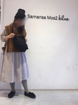 「Samansa Mos2 blue」｜「アイテム（ニットキャップ/ビーニー）」を使った、Sayu。さん（レディース・158cm）の秋コーディネート