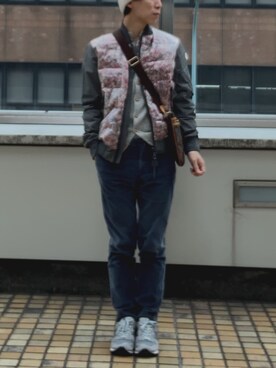 「MONCLER（モンクレール）のアイテム（ブルゾン）」を使った、Asahi-1926さん（メンズ・171cm）の冬コーディネート