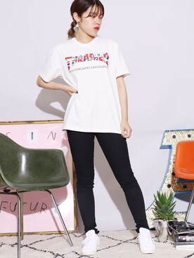 「THRASHER（スラッシャー）のアイテム（Tシャツ/カットソー、ホワイト系）」を使った、ROOPTOKYO_sakiさん（レディース・160cm）の春コーディネート