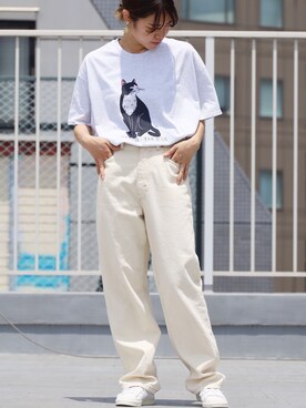 「ROOPTOKYO（ループトウキョウ）のアイテム（Tシャツ/カットソー、グレー系）」を使った、ROOPTOKYO_sakiさん（レディース・160cm）の春コーディネート