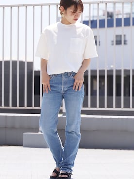 「Dickies（ディッキーズ）のアイテム（Tシャツ/カットソー、ホワイト系）」を使った、ROOPTOKYO_sakiさん（レディース・160cm）の夏コーディネート