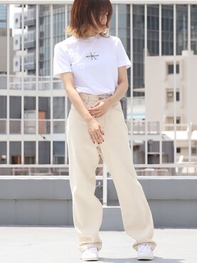 「Calvin Klein（カルバン・クライン）のアイテム（トップス、ホワイト系）」を使った、ROOPTOKYO_sakiさん（レディース・160cm）の夏コーディネート