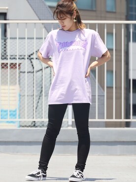 「THRASHER（スラッシャー）のアイテム（トップス、パープル系）」を使った、ROOPTOKYO_sakiさん（レディース・160cm）の夏コーディネート