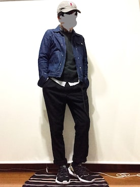 「JOHN LAWRENCE SULLIVAN（ジョンローレンスサリバン）のアイテム（デニムジャケット）」を使った、葛根湯さん（メンズ・168cm）の冬コーディネート