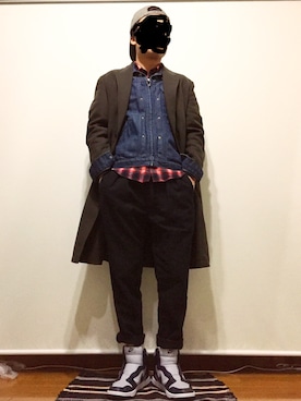 「JOHN LAWRENCE SULLIVAN（ジョンローレンスサリバン）のアイテム（デニムジャケット）」を使った、葛根湯さん（メンズ・168cm）の冬コーディネート