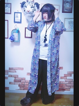 「14+（イチヨンプラス）のアイテム（ヘアバンド、ブラック系）」を使った、とっとこなな太郎さん（レディース・155cm）の夏コーディネート