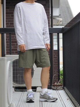 「COMOLI（コモリ）のアイテム（Tシャツ/カットソー、ホワイト系）」を使った、yopida39さん（メンズ・165cm）の春コーディネート