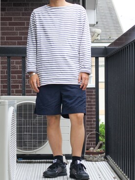 「COMOLI（コモリ）のアイテム（Tシャツ/カットソー、ホワイト系）」を使った、yopida39さん（メンズ・165cm）の春コーディネート