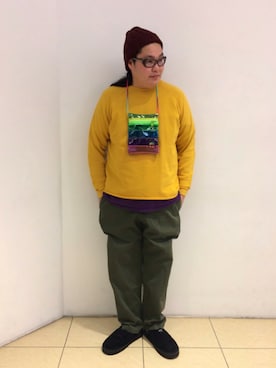 「Gramicci（グラミチ）のアイテム（スウェット）」を使った、日下部氏さん（メンズ・180cm）の冬コーディネート