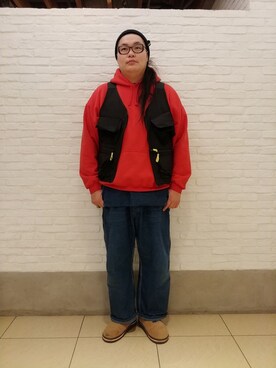 「MANASTASH（マナスタッシュ）のアイテム（ベスト）」を使った、日下部氏さん（メンズ・180cm）の冬コーディネート