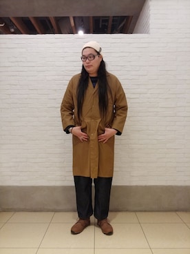 「MANASTASH（マナスタッシュ）のアイテム（ステンカラーコート）」を使った、日下部氏さん（メンズ・180cm）の冬コーディネート