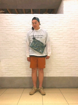 「and wander（アンドワンダー）のアイテム（帽子）」を使った、日下部氏さん（メンズ・180cm）の夏コーディネート