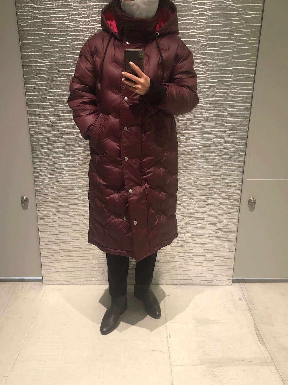 「楽チンコーデ、大人カジュアル、おしゃれさんと繋がりたい、シンプルコーデ、オトナ女子、低身長、低身長コーデ、ダウンジャケット、Diesel」｜「DIESELのレディース ウィンタージャケット DIESELロゴ ロングダウンジャケット（その他アウター、レッド系）」を使った、RM 림さん（レディース・151cm）の冬コーディネートの1枚目の写真