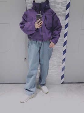 「アイテム（ナイロンジャケット、パープル系）」を使った、RM 림さん（レディース・151cm）の冬コーディネート