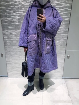 「アイテム（ナイロンジャケット、パープル系）」を使った、RM 림さん（レディース・151cm）の冬コーディネート