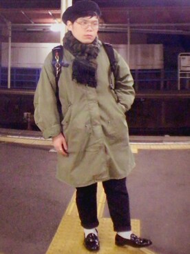 「黒パンツ」｜「アイテム（モッズコート）」を使った、マルコさん（メンズ・165cm）の冬コーディネート