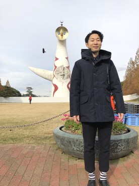 「BLACK&BLUE（ブラックアンドブルー）のアイテム（スラックス）」を使った、morioさん（メンズ・174cm）の秋コーディネート