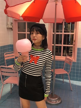 「UNIF」｜「アイテム（スカート）」を使った、maoさん（レディース・152cm）の春コーディネート