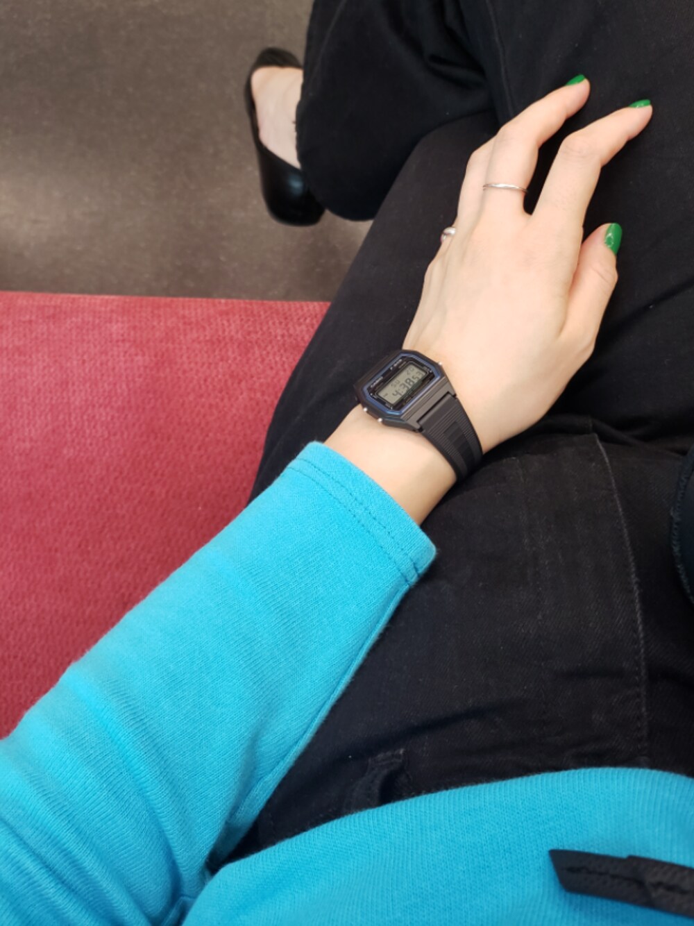 「saint james、秋服準備はじめました、セントジェームス、CASIO」｜「SAINT JAMESの古着（Tシャツ/カットソー、ブルー系）」を使った、lisaasilさん（レディース・160cm）の秋コーディネートの1枚目の写真