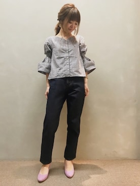 「アイテム（シューズ、パープル系）」を使った、kumemiさん（レディース・155cm）の春コーディネート