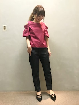 「アイテム（シャツ/ブラウス、ピンク系）」を使った、kumemiさん（レディース・155cm）の夏コーディネート