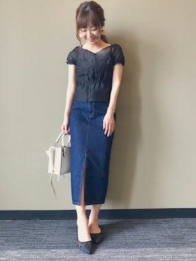 「アイテム（デニムスカート）」を使った、kumemiさん（レディース・155cm）の夏コーディネート