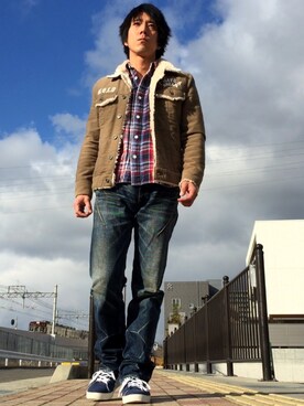 「NO ID.（ノーアイディ）のアイテム（ブルゾン）」を使った、ayumuさん（メンズ・170cm）の冬コーディネート