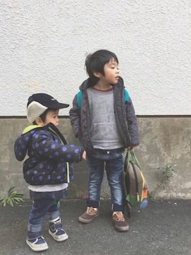 「1歳6ヶ月」｜「アイテム（ダウンジャケット/コート）」を使った、yuukajuさん（キッズ・110cm）の冬コーディネート