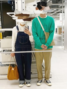 「カップルコーデ」｜「アイテム（サロペット/オーバーオール）」を使った、yamanohi0810さん（レディース・155cm）の冬コーディネート