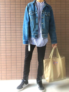 「jiggys shop（ジギーズショップ）のアイテム（チノパンツ）」を使った、ちくわさん（メンズ・171cm）の春コーディネート